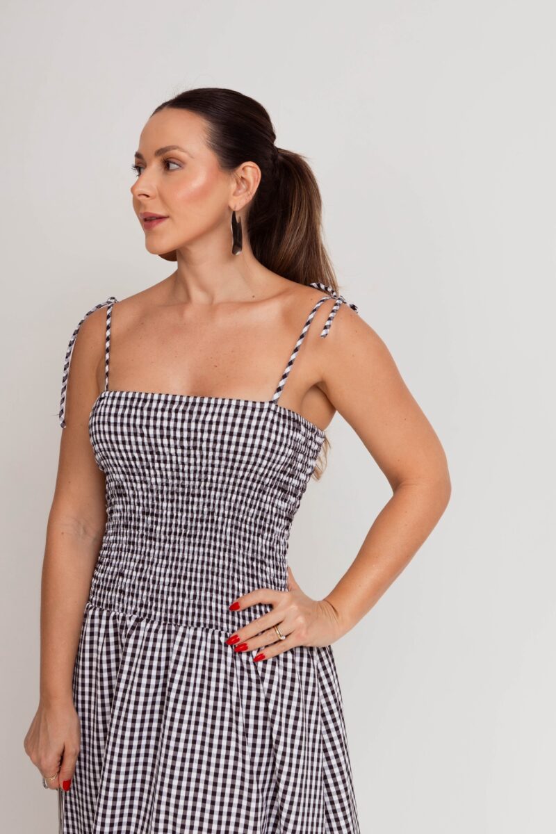 Vestido Mídi lastex Vichy - P