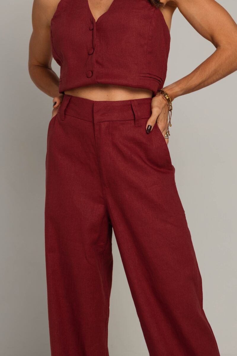 Pantalona de Linho Esther - P, Bordô