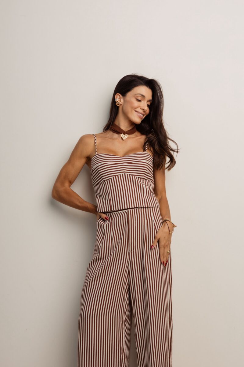 Blusa Marrom Listrada Ísis - Marrom Listrado, P